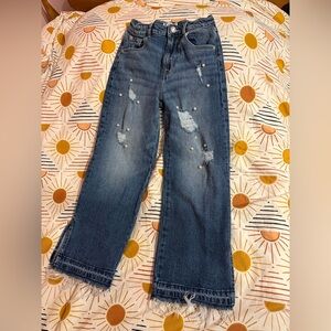 Guess Dark Blue Distressed Flare Jeans with pearl embellishments